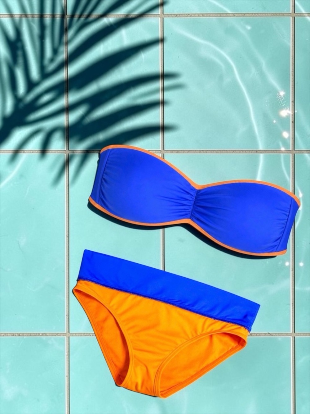 Tommy Bahama Women’s Strapless Color‑Block Bikini Set • Blue + Orange • Size L